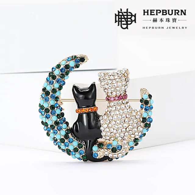 【赫本珠寶】摩登風月亮俏貓咪胸針