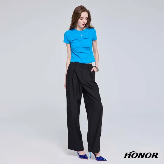【HONOR 山形屋】出清品 簡約質感高腰垂墜感西裝寬褲-黑(限定出清)