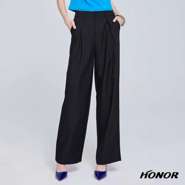 【HONOR 山形屋】出清品 簡約質感高腰垂墜感西裝寬褲-黑(限定出清)