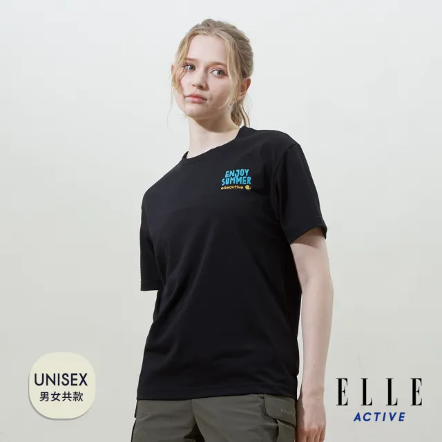 【ELLE ACTIVE】女款 寬鬆版印花圓領短袖T恤-黑色(EA25S2F1602-99)