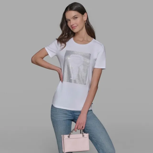 【KARL LAGERFELD 卡爾】NFT IKONIK 晶鑽廓型 短袖TEE 白(原廠公司貨)