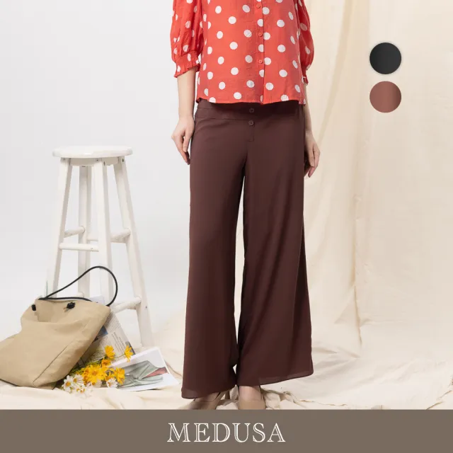 【MEDUSA 曼度莎】現貨-壓摺裝飾排釦雪紡長褲 - 2色（M-XL）｜女寬褲 雪紡寬褲 上班穿搭(601-70602)