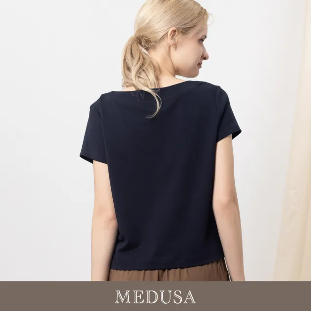 【MEDUSA 曼度莎】現貨-藍色亮片刺繡花朵圖案T恤（M-XL）｜女短袖T恤 女休閒上衣(601-5220A)