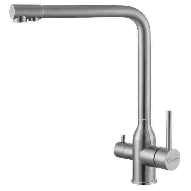 【GESAI 格賽】304不鏽鋼三用檯面龍頭B-10124-LT5(可配合安裝三用龍頭/洗手台龍頭/RO龍頭)