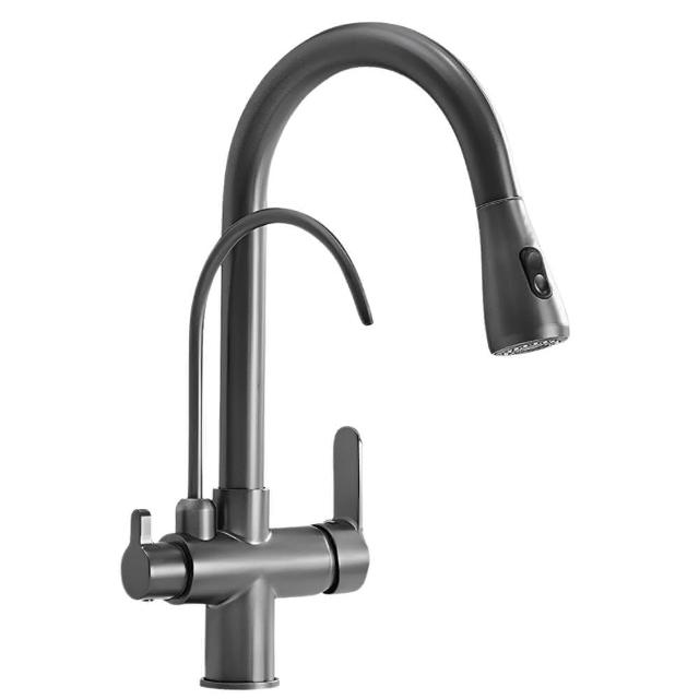 GESAI 格賽 B-10152-LT5 檯面雙槍水龍頭，專為廚房設計，提供雙槍便捷操作，陶瓷芯耐用抗鏽。享10年保固，正常使用非人為損壞免費維修，一年內耗材如陶瓷芯、噴頭免費更換。不含天災或操作不當損壞，詳見保固條款。選購格賽，安心用水生活！