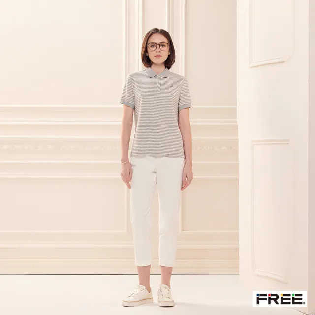 【FREE】純棉條紋網眼POLO衫(混灰)