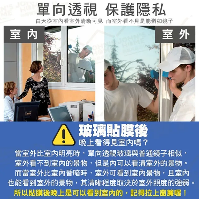 【JOHN HOUSE】隔熱防曬玻璃貼膜 防窺貼 遮光貼 反光遮陽貼 窗貼(50x500cm)