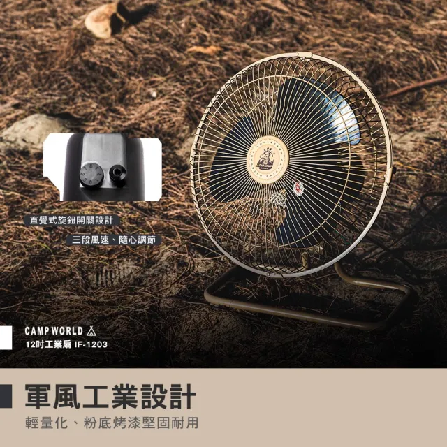 【樂活不露】12吋工業扇 軍綠 沙(風扇 電風扇 BSMI R54585 露營 逐露天下)