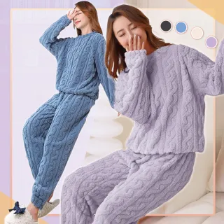 【QIDINA】軟綿綿保暖法蘭絨居家睡衣套裝-D款(長袖睡衣 冬天睡衣 長袖套裝 法蘭絨睡衣女 冬季睡衣)