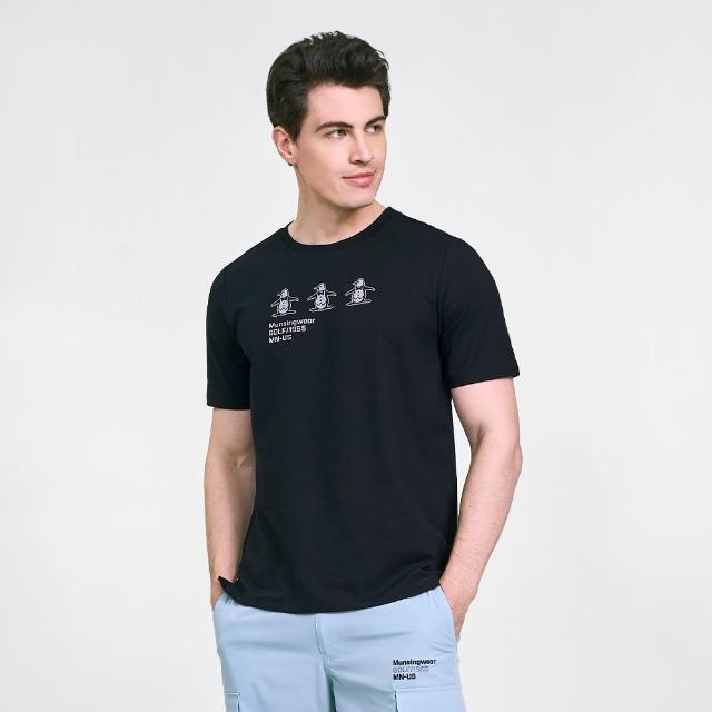【Munsingwear】企鵝牌 男款黑色企鵝排排站棉彈性舒適百搭短袖T SHIRT MGVL2508