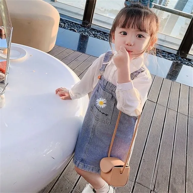 【安朵童舖】現貨新款吊帶女童牛仔裙裙子荷花裙牛仔短裙吊帶短裙荷花邊連身裙(22)