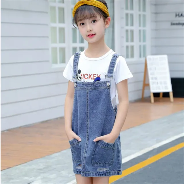 【安朵童舖】現貨新款吊帶女童牛仔裙裙子荷花裙牛仔短裙吊帶短裙荷花邊連身裙(22)