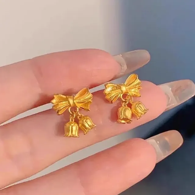 【Penny珮妮】越南沙金蝴蝶結鈴蘭花耳釘(母親節 送女友 交換禮物  生日禮 情人節 尾牙 新年 結婚)