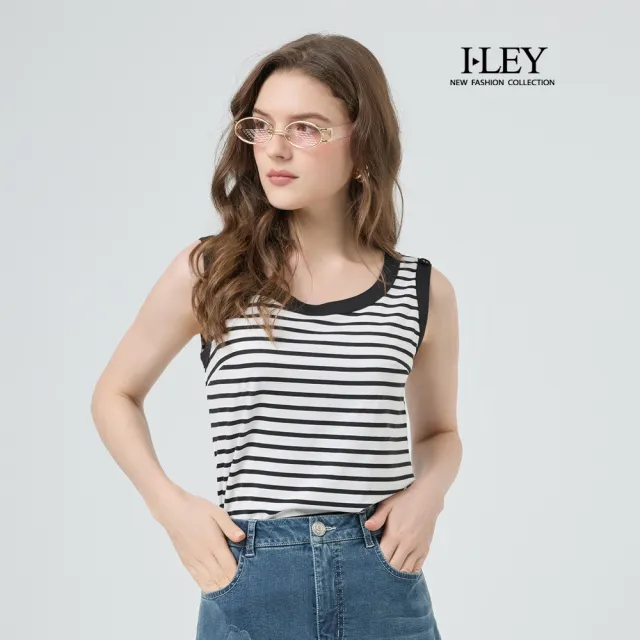【ILEY 伊蕾】萊賽爾撞色條紋背心(黑；M-XL；1252023786)
