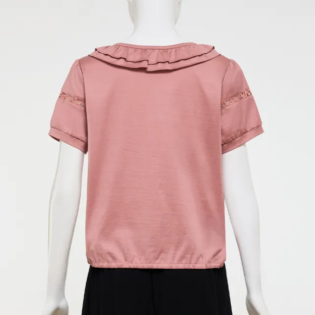 【ILEY 伊蕾】蕾絲裝飾帶造型絲光棉上衣(粉；M-2L；1252161215)