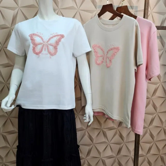 【SuperWands】蝴蝶亮片棉柔上衣