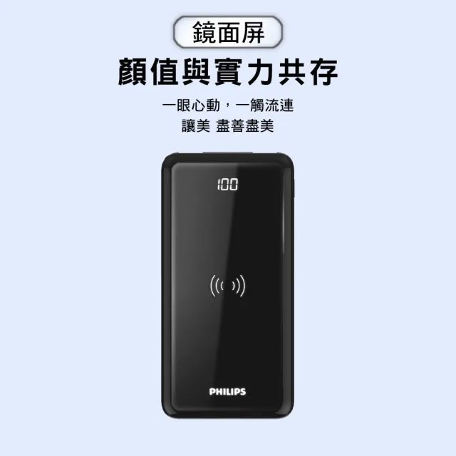 【Philips 飛利浦】DLP9520C 10000mAh 20WQi無線 3孔輸出 行動電源(Qi無線充電_37Wh_具Wh標示)