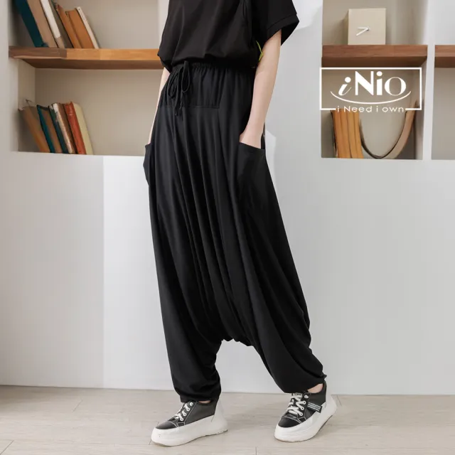 【iNio 衣著美學】飛鼠褲 現貨 垂墜感 棉質鬆緊腰 低襠褲(BDW2019)