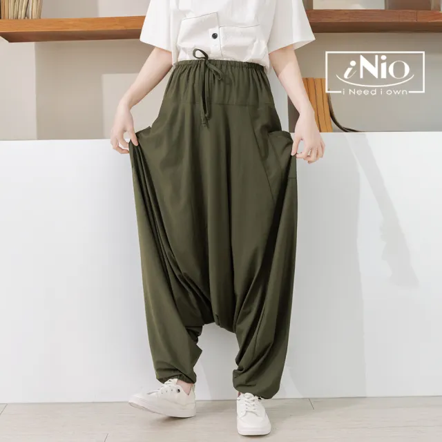 【iNio 衣著美學】飛鼠褲 現貨 垂墜感 棉質鬆緊腰 低襠褲(BDW2019)
