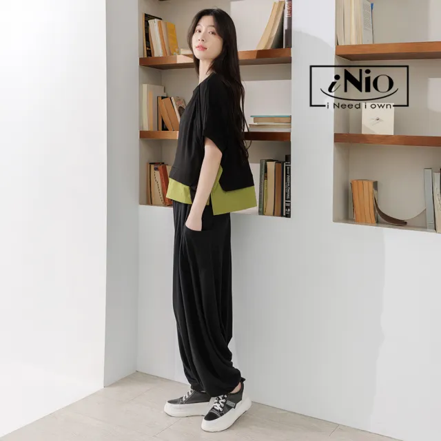 【iNio 衣著美學】飛鼠褲 現貨 垂墜感 棉質鬆緊腰 低襠褲(BDW2019)