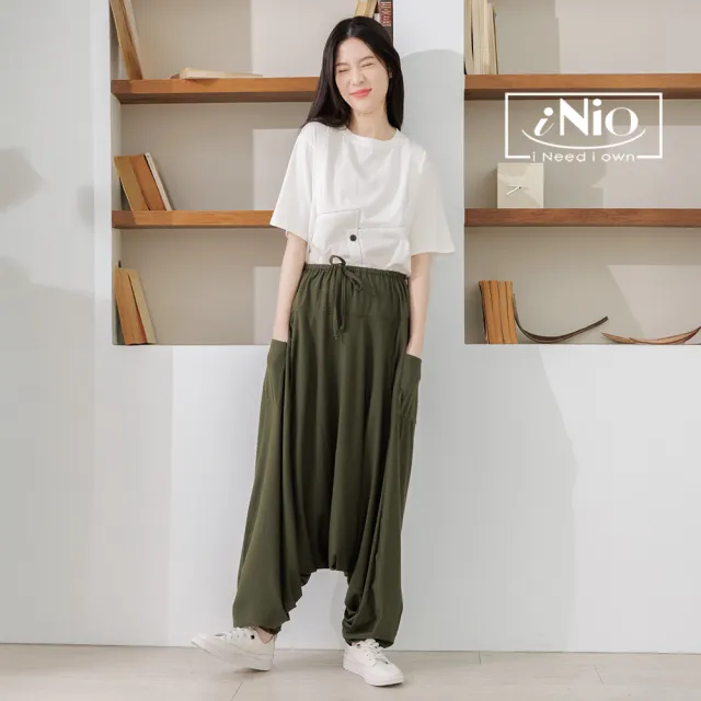 【iNio 衣著美學】飛鼠褲 現貨 垂墜感 棉質鬆緊腰 低襠褲(BDW2019)