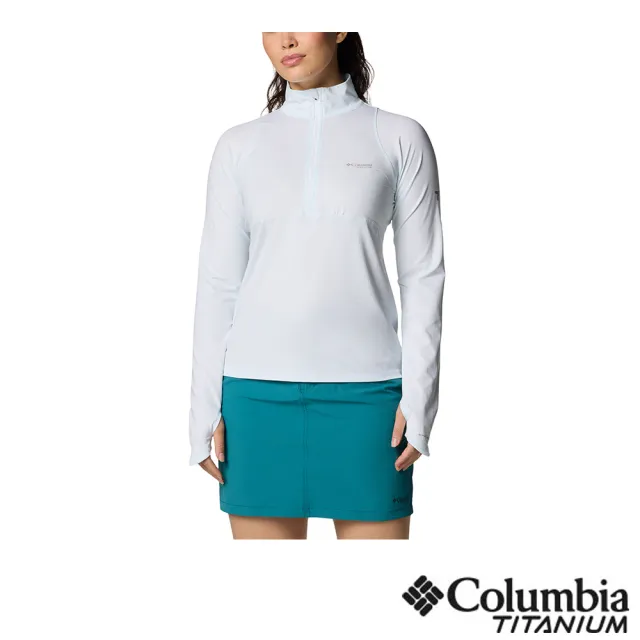 【Columbia 哥倫比亞】女款-超防曬UPF50酷涼快排半開襟長上衣-白色(UAR59820WT/JS)