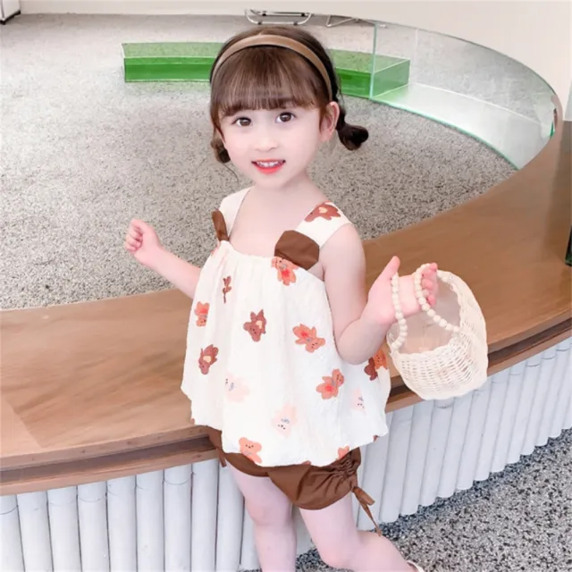 【安朵童舖】現貨韓版女童背心套裝兒童無袖兩件式套裝背心上衣短褲吊帶套裝童裝(27)