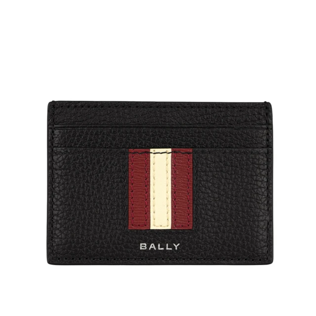 【BALLY】Ribbon 紅白條紋牛皮4卡卡片夾/名片夾(黑色)