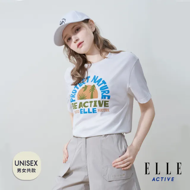 【ELLE ACTIVE】女款 寬鬆版印花圓領短袖T恤-白色(EA25S2F1601-90)