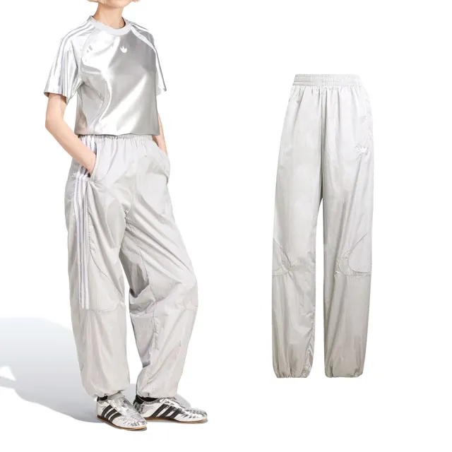 【adidas 愛迪達】Teamgeist TP 女款 灰白色 運動 休閒 寬鬆 三葉草 腰部鬆緊 長褲 JD0258