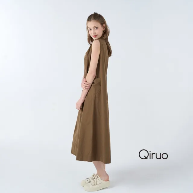 【Qiruo 奇若名品】春夏專櫃咖啡色背心洋裝7024F 簡約個性版 