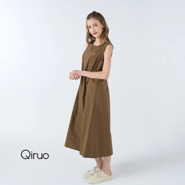 【Qiruo 奇若名品】春夏專櫃咖啡色背心洋裝7024F 簡約個性版 