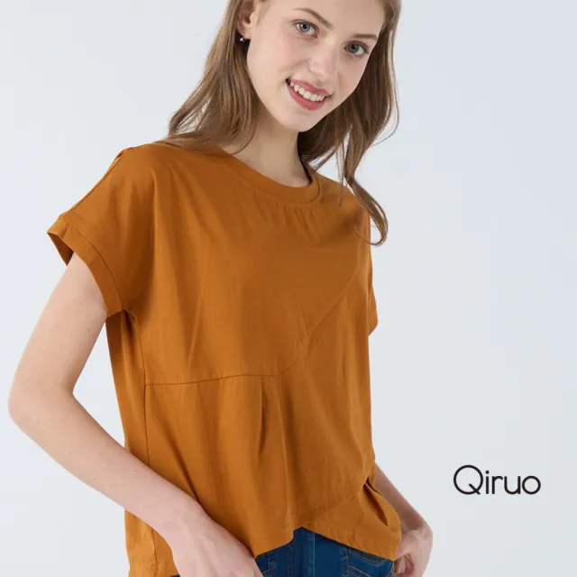 【Qiruo 奇若名品】春夏專櫃橘色短袖棉上衣7037A 百搭素色款 