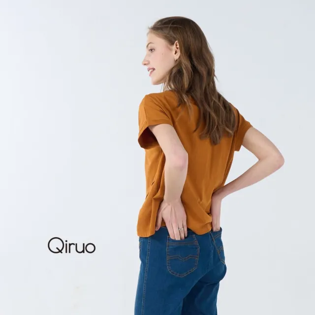 【Qiruo 奇若名品】春夏專櫃橘色短袖棉上衣7037A 百搭素色款 