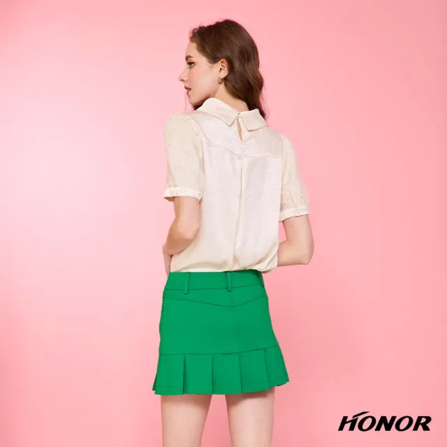 【HONOR 山形屋】出清品 珍珠袖澎紗微光澤寬翻領上衣-香檳白(限定出清)