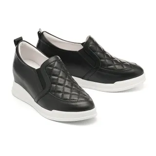 【AS 集團】百搭舒適菱格紋牛皮內增高厚底休閒鞋(黑)