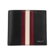 【BALLY】Mythos 紅白條紋再生牛皮對開零錢袋短夾(黑色)