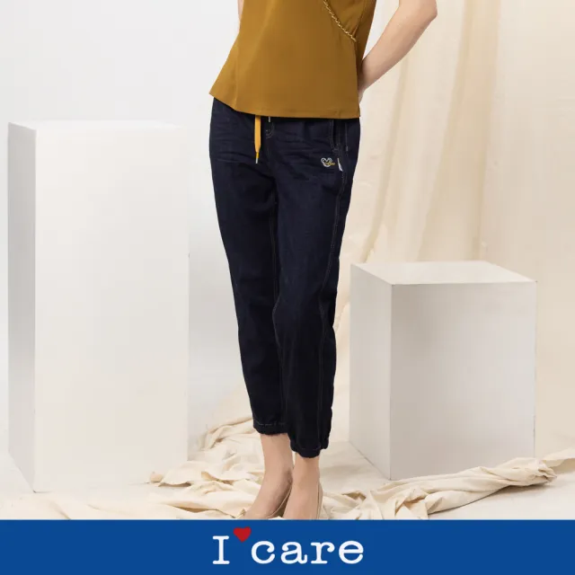 【I’Care 依卡】現貨-跳色抽繩休閒牛仔長褲（M-L）｜女休閒長褲 牛仔長褲 抽繩褲(607-11102)