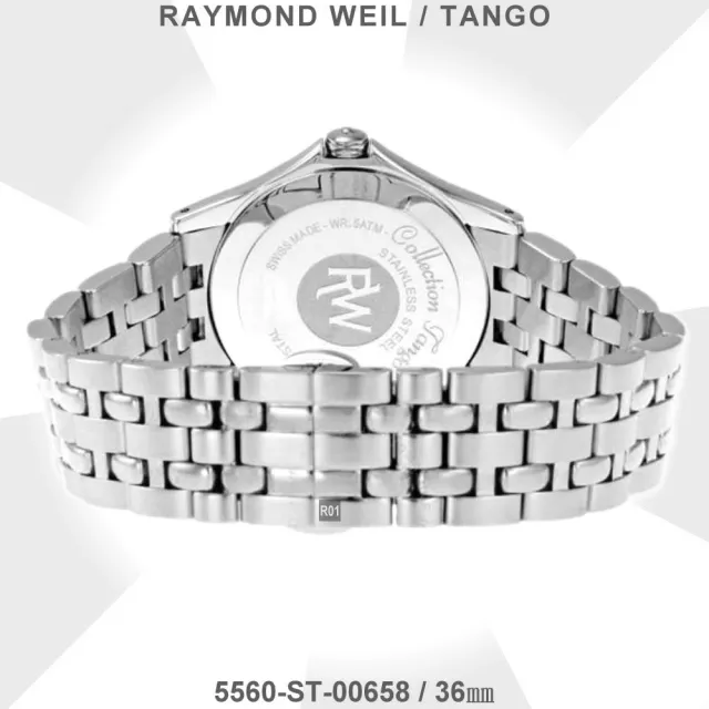 【瑞士Raymond Weil蕾蒙威】Tango探戈系列 羅馬字銀直紋面精鋼石英男款36㎜ R01(5560-ST-00658)