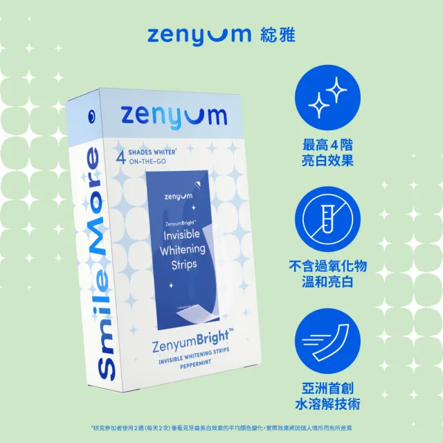 【Zenyum】Bright™ 綻雅亮白美齒貼片(亮白最高4階/不含過氧化物/STP強化琺瑯質)