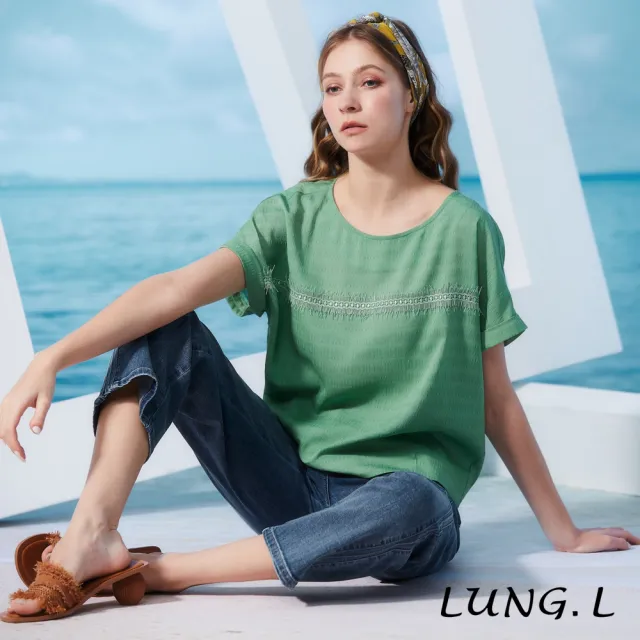 【LUNG.L 林佳樺】LR84E 藍色脇邊剪接女裝直筒九分牛仔褲(春夏新品  棉質)