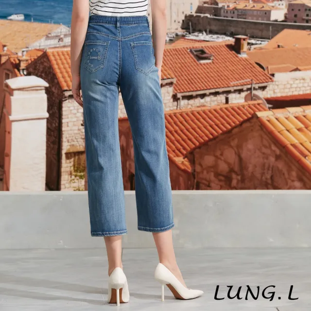 【LUNG.L 林佳樺】LR84E 藍色脇邊剪接女裝直筒九分牛仔褲(春夏新品  棉質)
