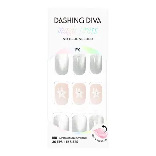【DASHING DIVA】MAGICPRESS 時尚潮流美甲片_月夜銀星(免照燈 可修剪 貓眼 星星 粉膚)