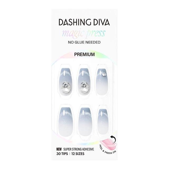 即期品【DASHING DIVA】MAGICPRESS 頂級璀燦美甲片_極光之願(馬上貼 法式 貓眼 漸層 梯形 莫蘭迪 灰藍 牛奶