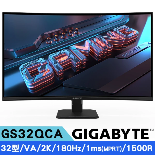 【GIGABYTE 技嘉】GS32QCA 32型 VA 2K曲面電競螢幕(180Hz/1ms/1500R)