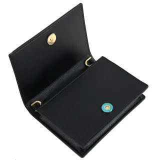 【PRADA 普拉達】浮雕LOGO壓紋斜背鏈帶卡片零錢包/小廢包(黑)