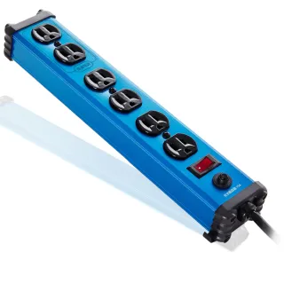 【Castle蓋世特】官方總代理 1開6插 鋁合金抗突波防火防雷保護插座 延長線 電源線-1.8M(晶湛藍)