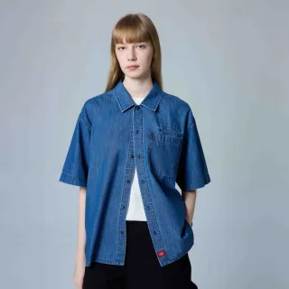 【Dickies】男款藍丹寧純棉胸前單邊口袋設計休閒短袖襯衫｜DK0A88M20MB