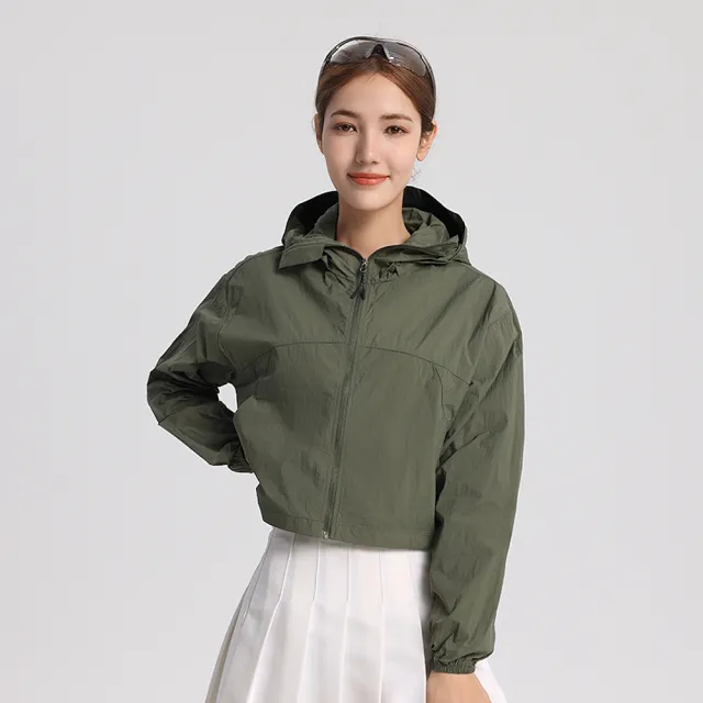 【DZRZVD 杜戛地】251320女款短版連帽防曬外套(頂級布料 YKK拉鍊 連帽遮陽 輕薄透氣 防曬抗UV)