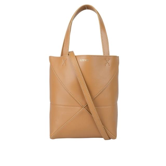 【LOEWE 羅威】Puzzle 亮面小牛皮迷你摺疊托特包(暖沙色)